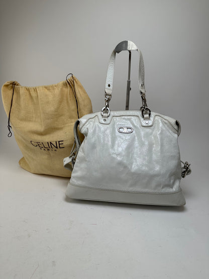 Vintage Celine Leather Shoulder Bag White