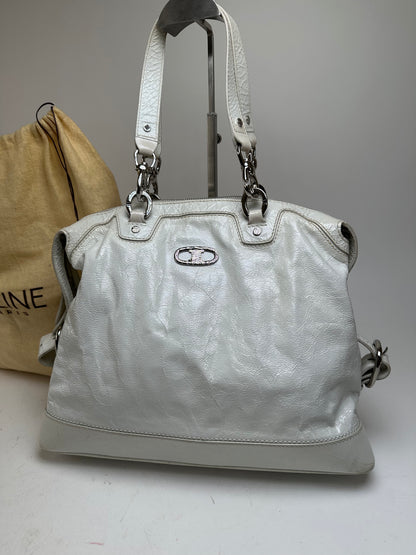 Vintage Celine Leather Shoulder Bag White