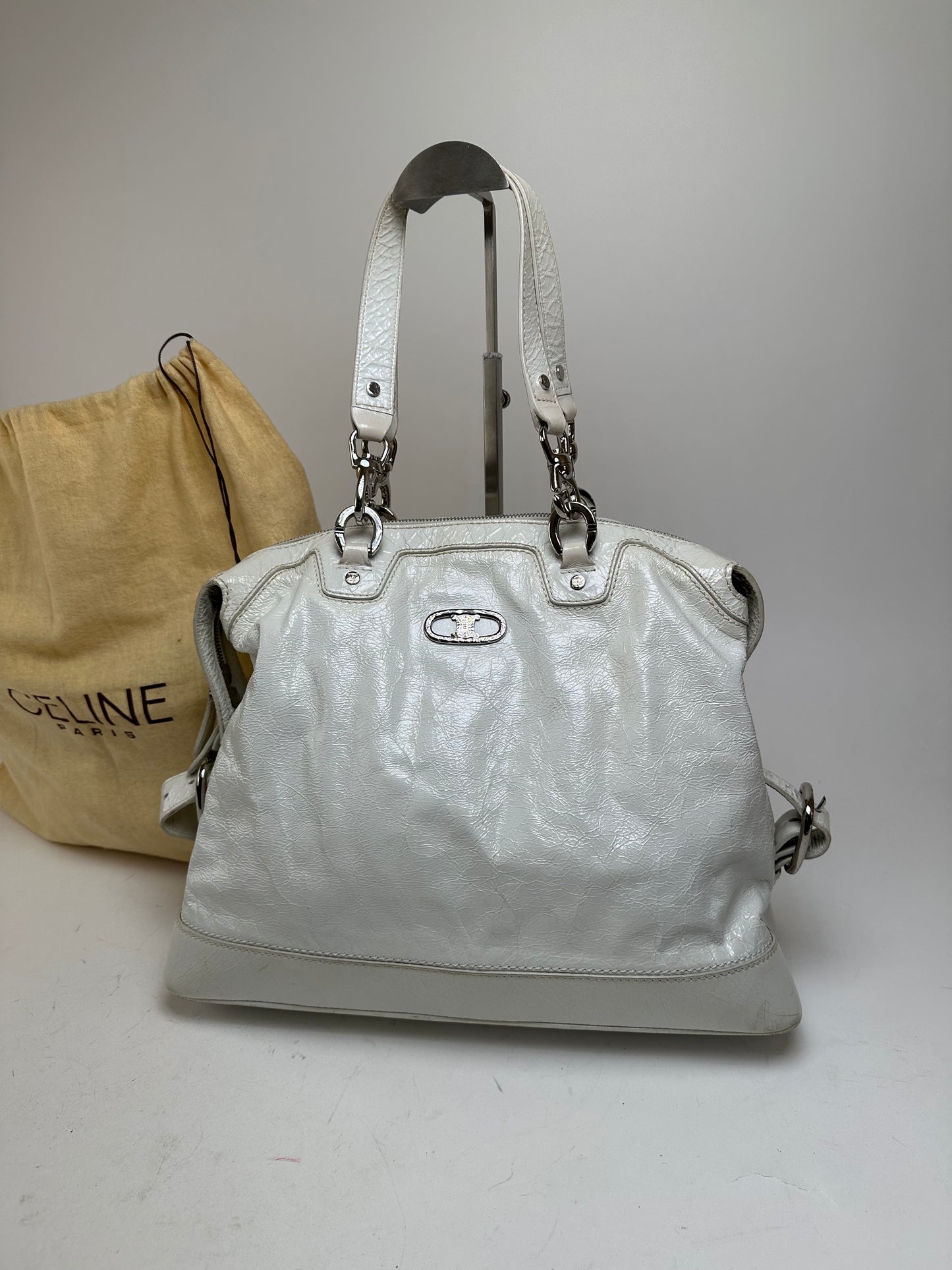 Vintage Celine Leather Shoulder Bag White