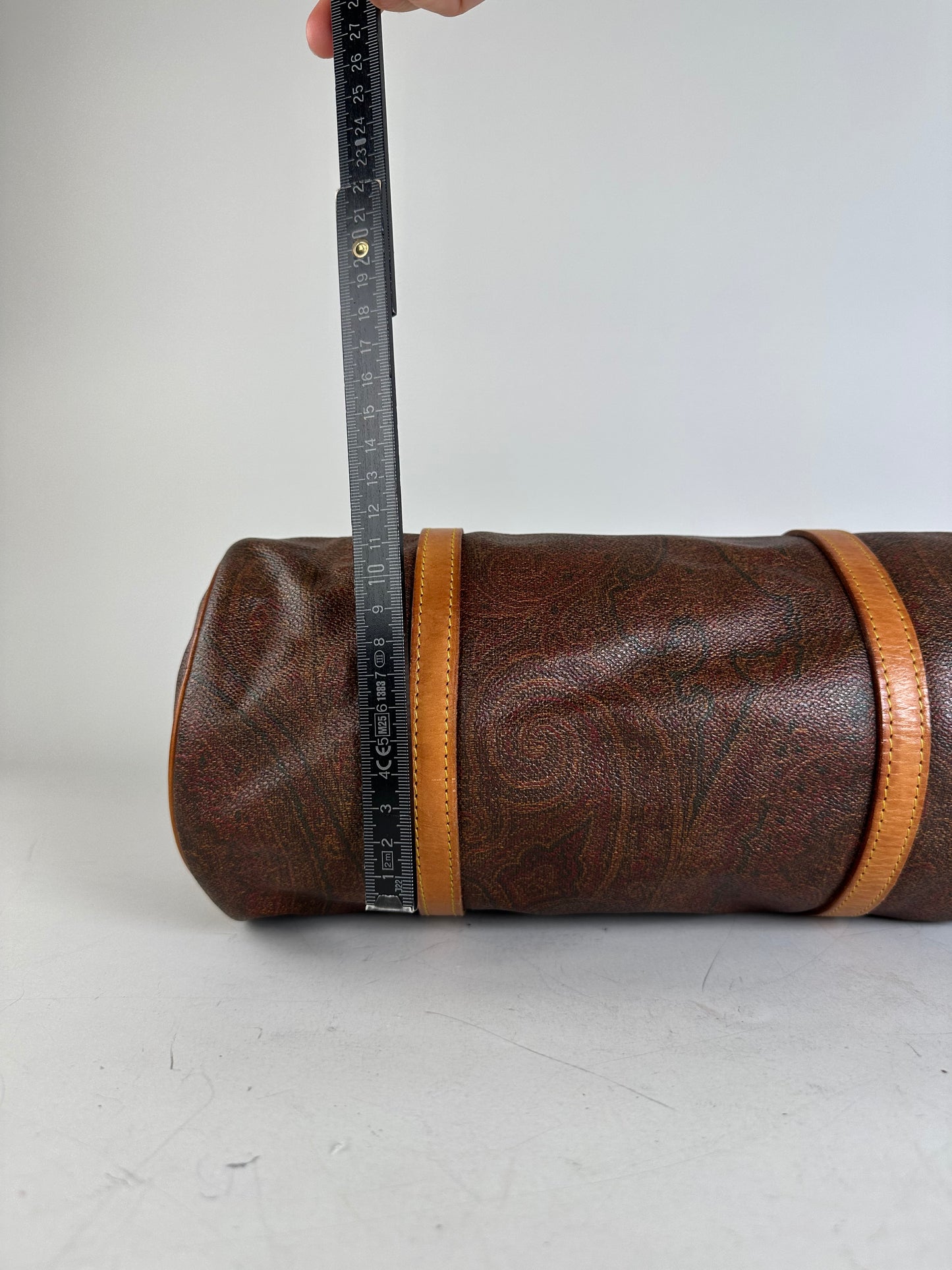 Vintage Etro Patterned Leather Boston Bag Brown Tan
