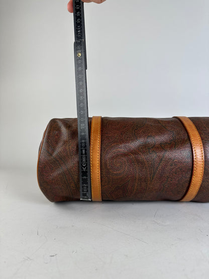 Vintage Etro Patterned Leather Boston Bag Brown Tan