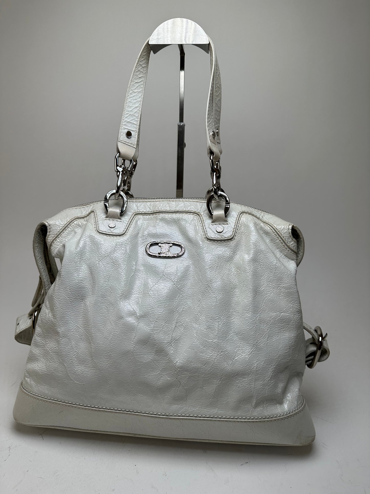 Vintage Celine Leather Shoulder Bag White