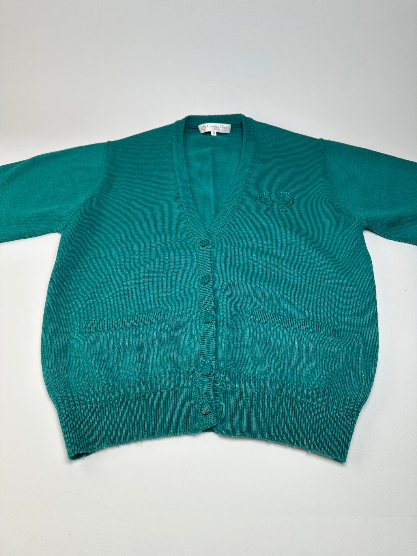 Vintage Dior Wool Blend Cardigan Teal L