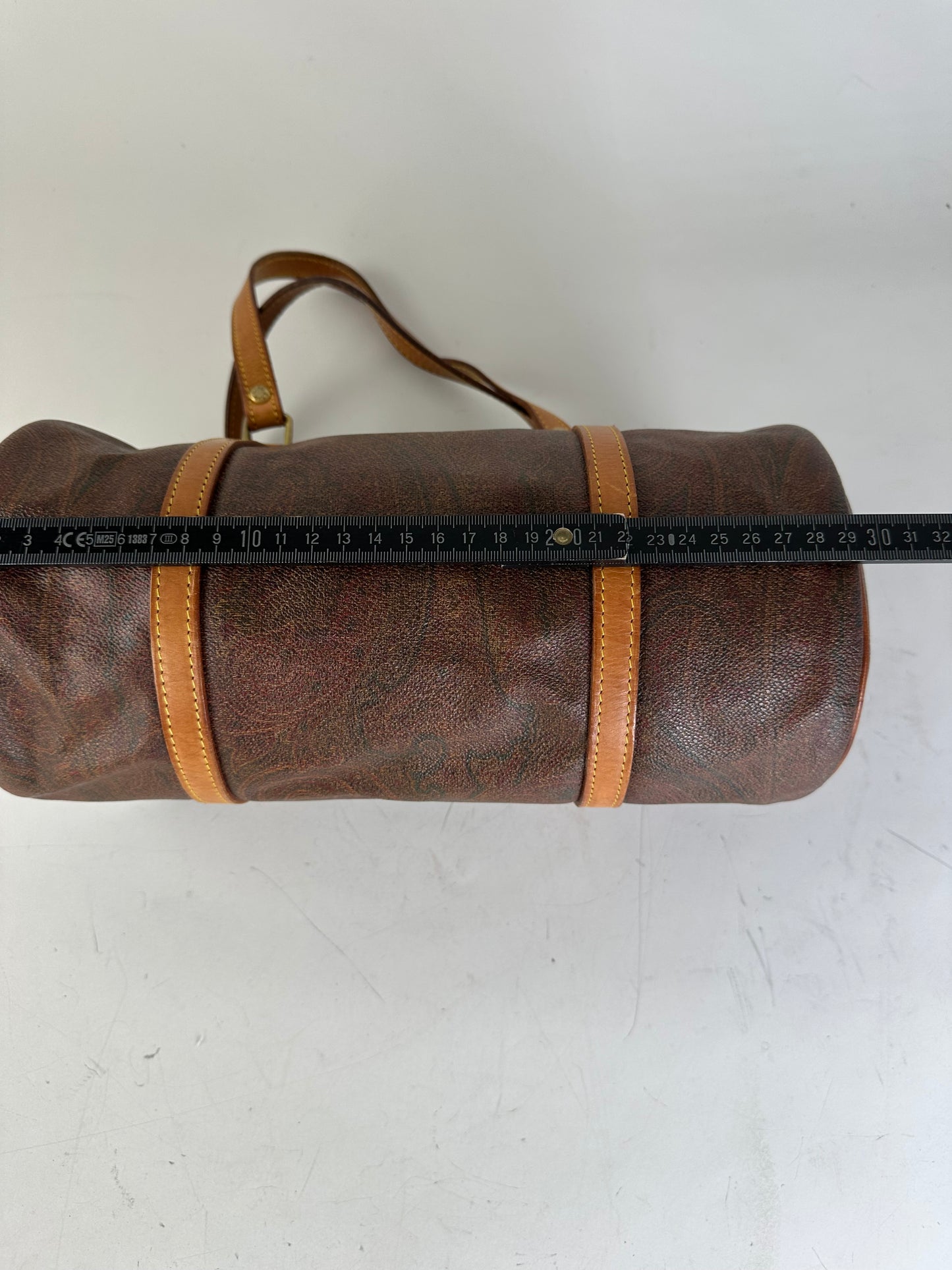 Vintage Etro Patterned Leather Boston Bag Brown Tan