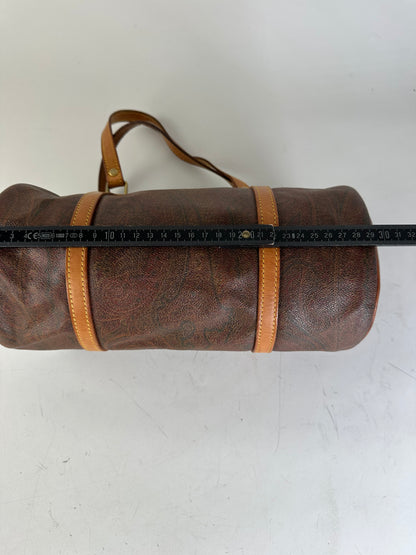 Vintage Etro Patterned Leather Boston Bag Brown Tan