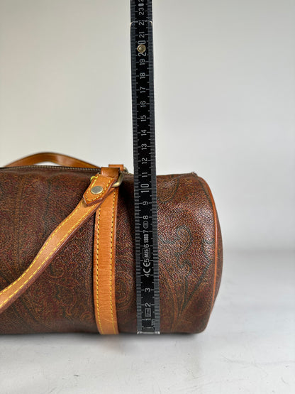 Vintage Etro Patterned Leather Boston Bag Brown Tan