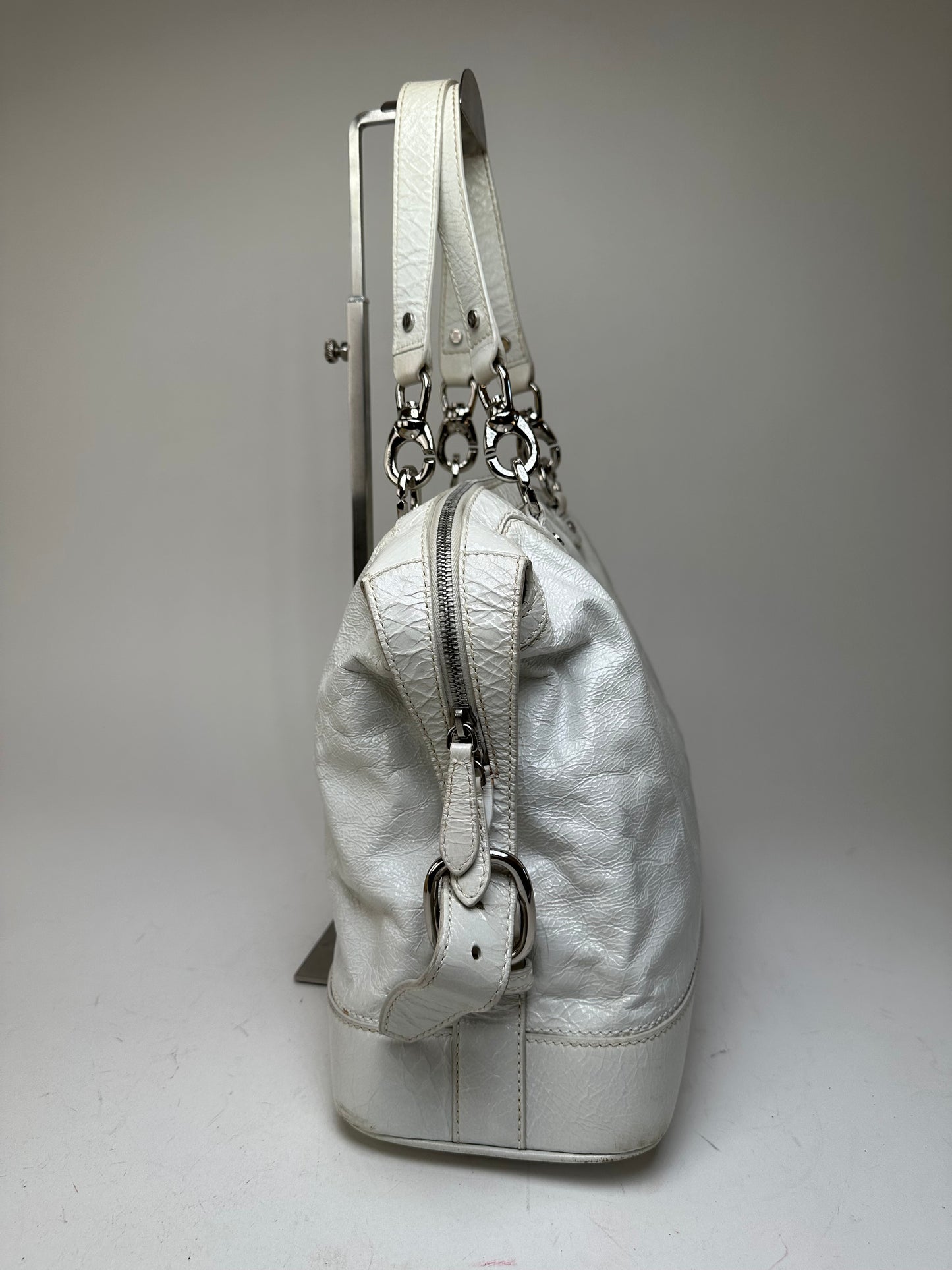 Vintage Celine Leather Shoulder Bag White