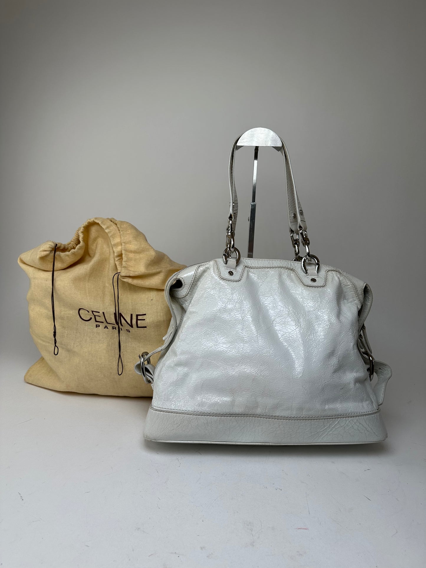 Vintage Celine Leather Shoulder Bag White