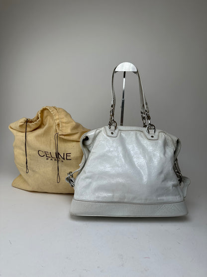 Vintage Celine Leather Shoulder Bag White
