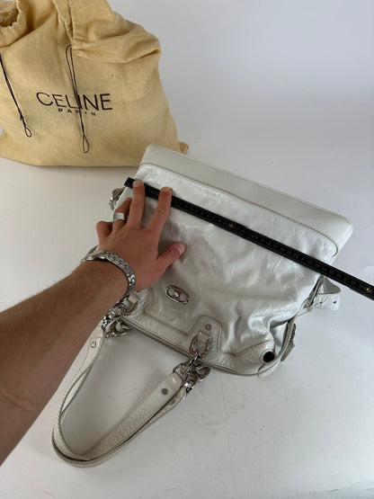 Vintage Celine Leather Shoulder Bag White