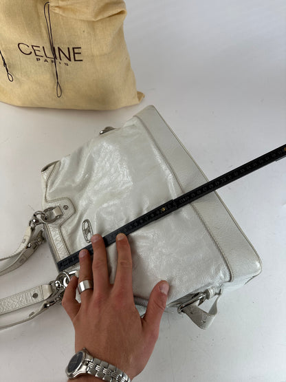 Vintage Celine Leather Shoulder Bag White