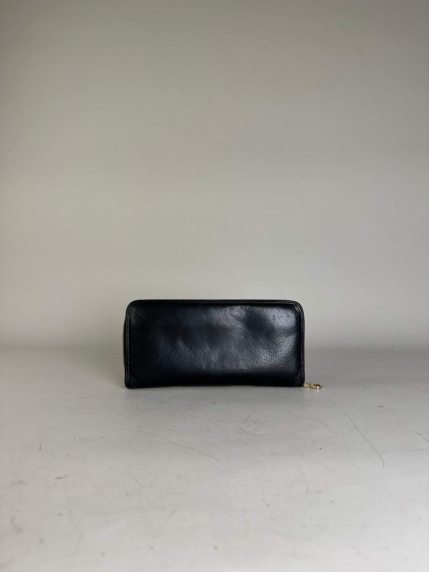 Vintage Loewe Textured Leather Wallet Black Gold Zip
