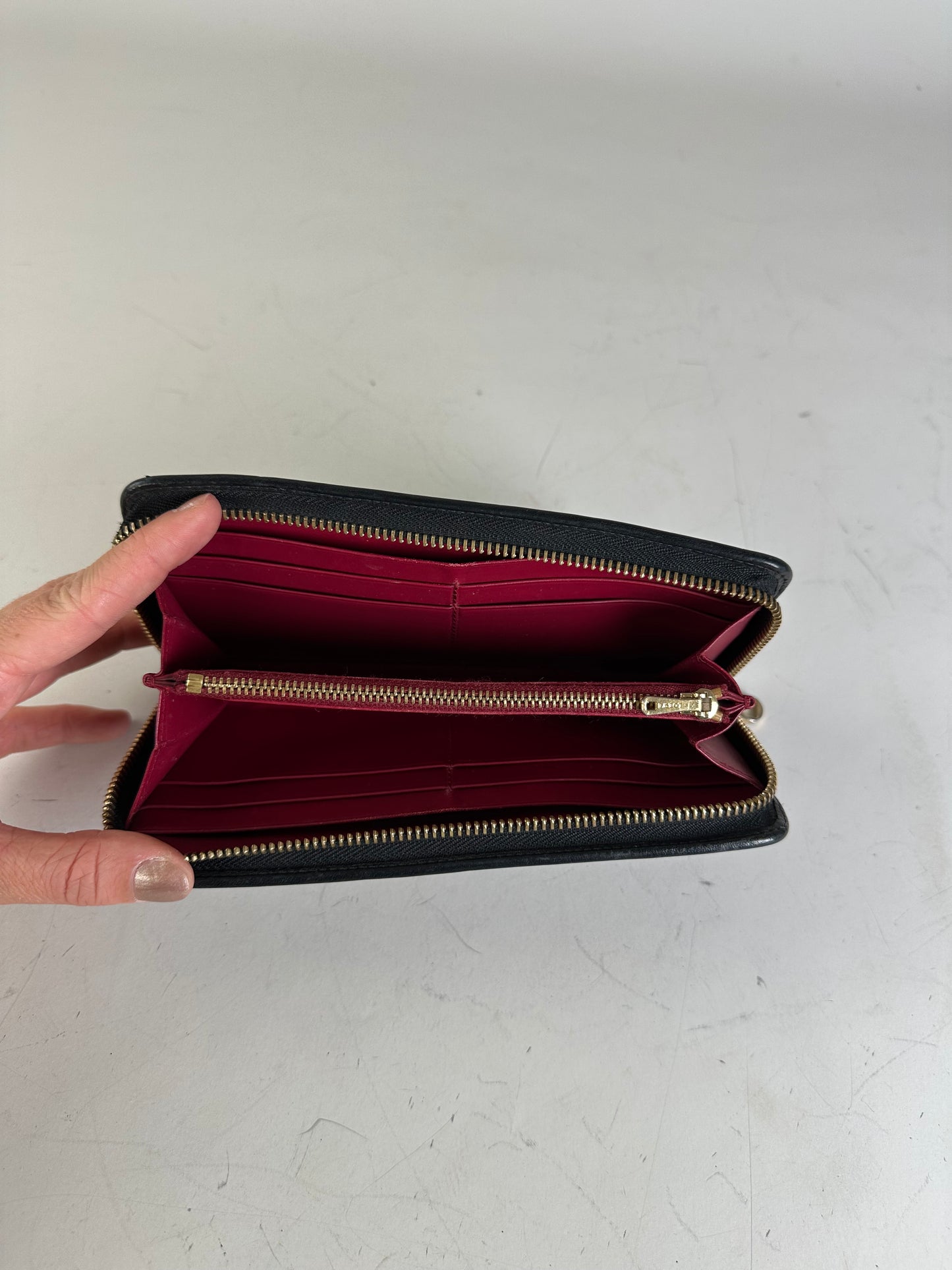 Vintage Loewe Textured Leather Wallet Black Gold Zip