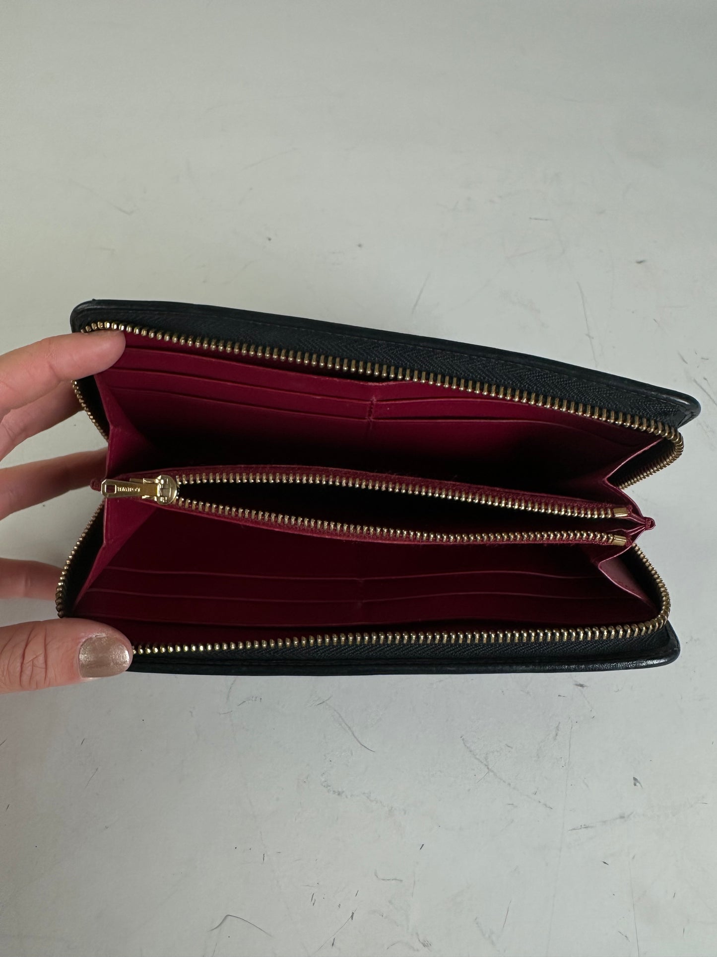 Vintage Loewe Textured Leather Wallet Black Gold Zip