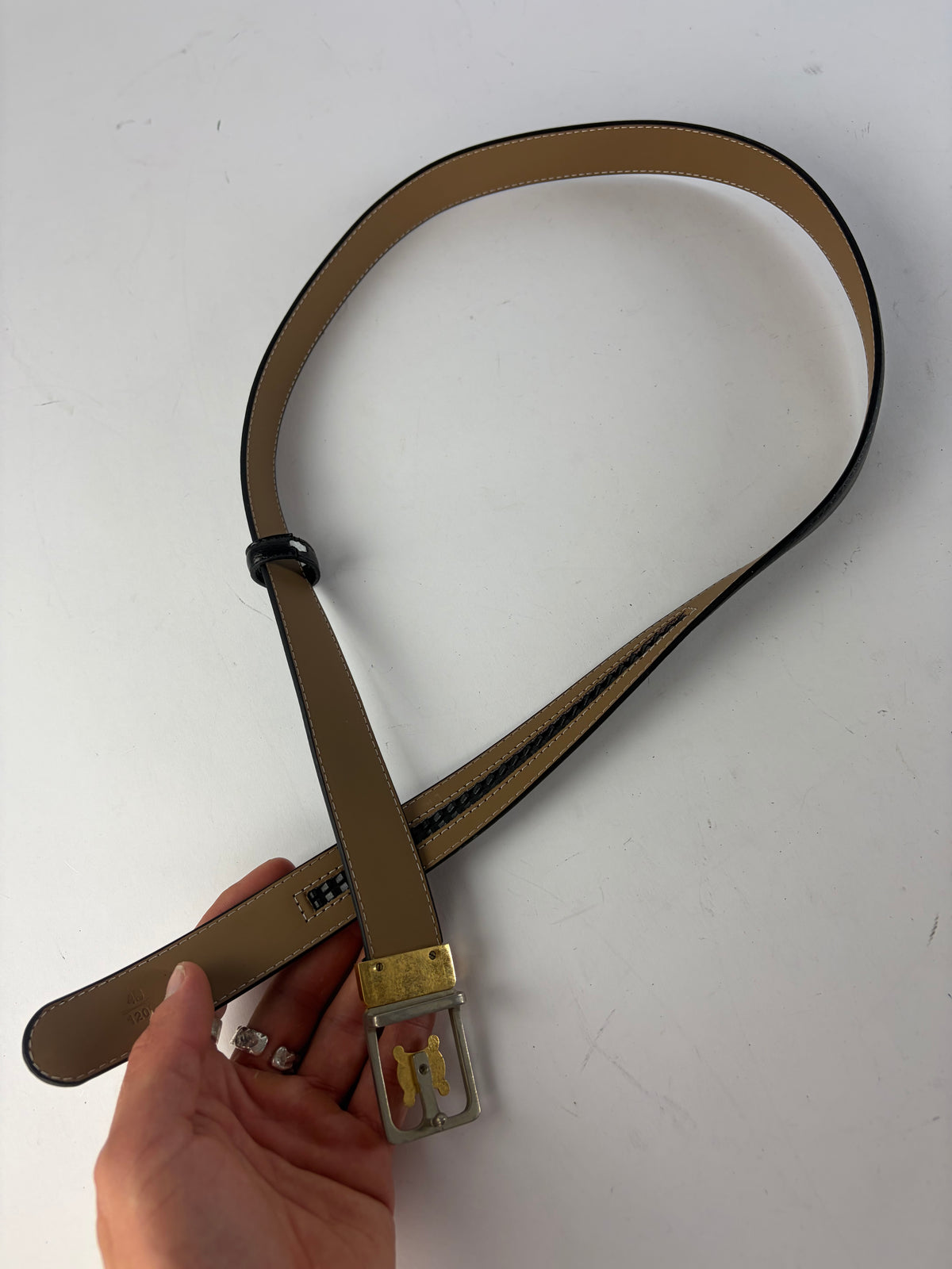 Vintage Celine Triomphe Grained Leather Belt Late 1980s Black Gold (Copy)