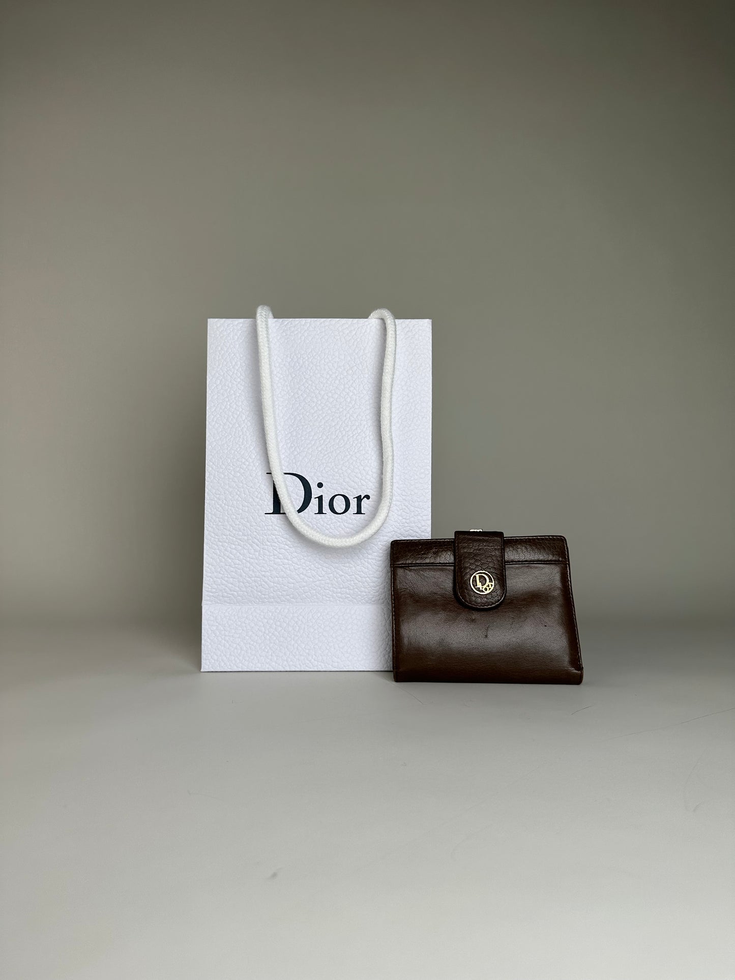 Vintage Dior Smooth Leather Wallet Dark Brown Gold
