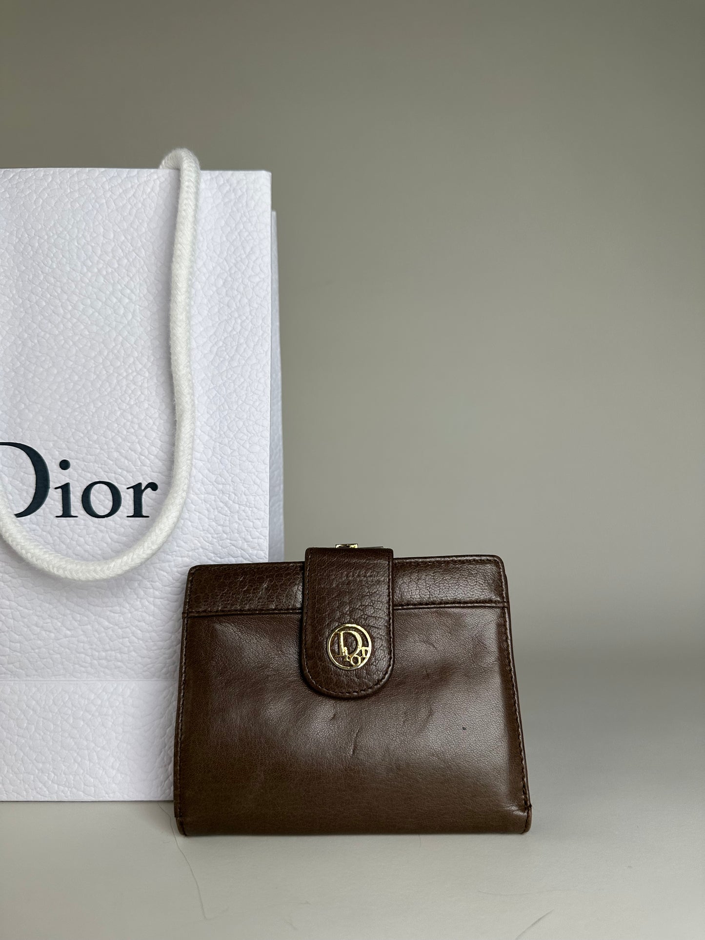 Vintage Dior Smooth Leather Wallet Dark Brown Gold