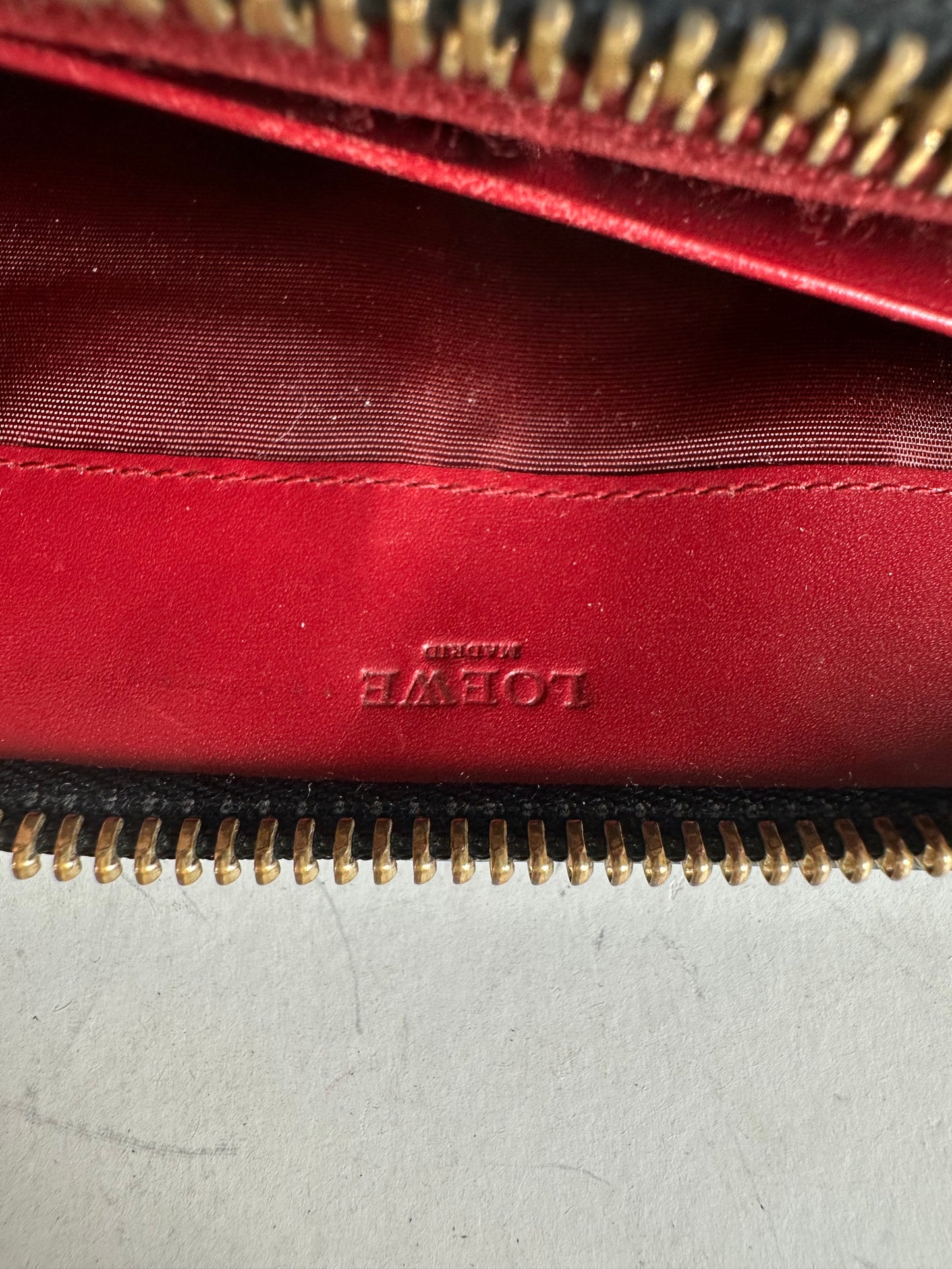 Vintage Loewe Textured Leather Wallet Black Gold Zip
