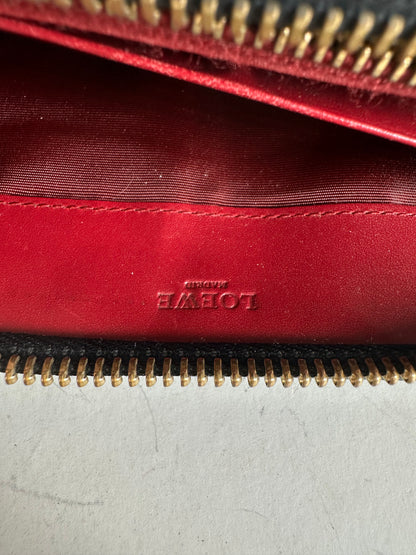 Vintage Loewe Textured Leather Wallet Black Gold Zip