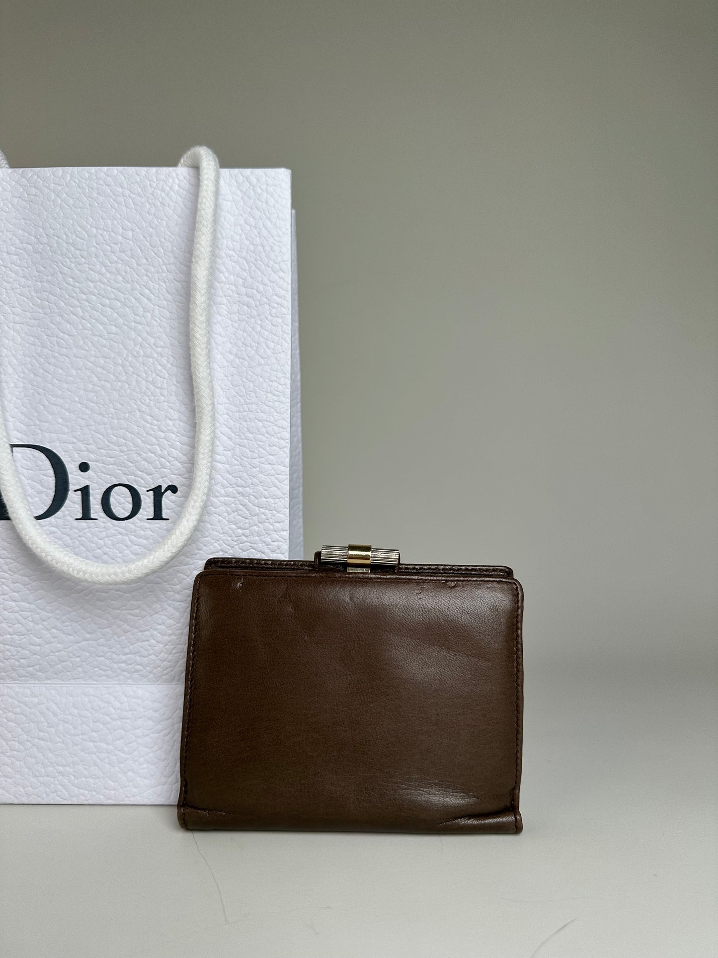 Vintage Dior Smooth Leather Wallet Dark Brown Gold