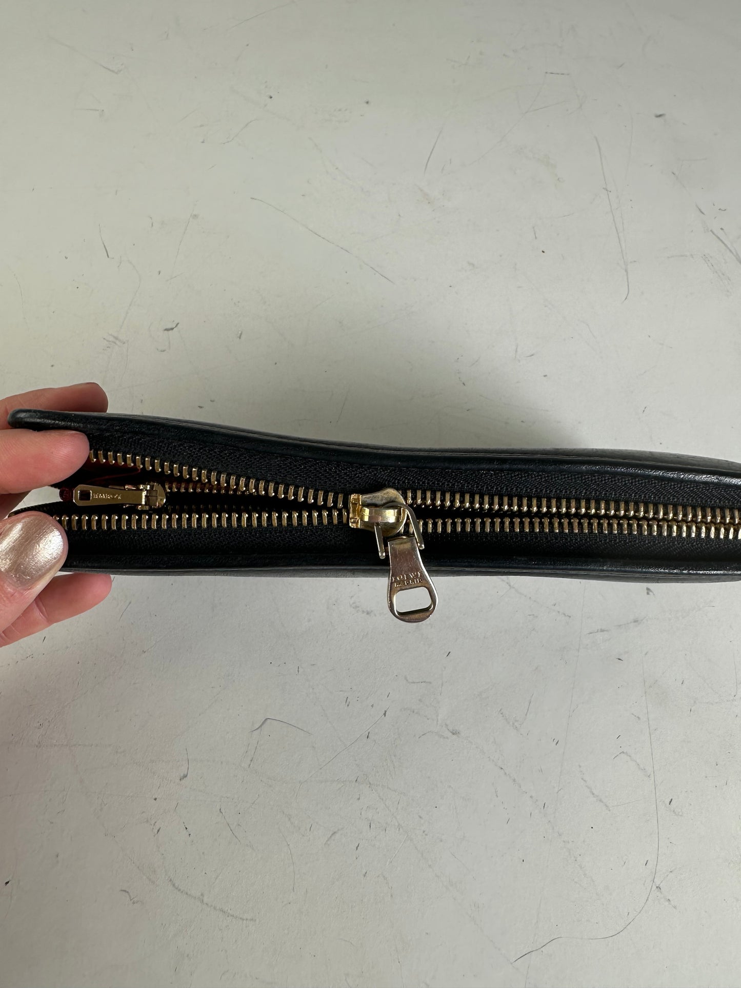 Vintage Loewe Textured Leather Wallet Black Gold Zip