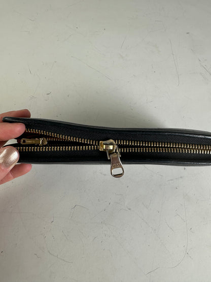 Vintage Loewe Textured Leather Wallet Black Gold Zip