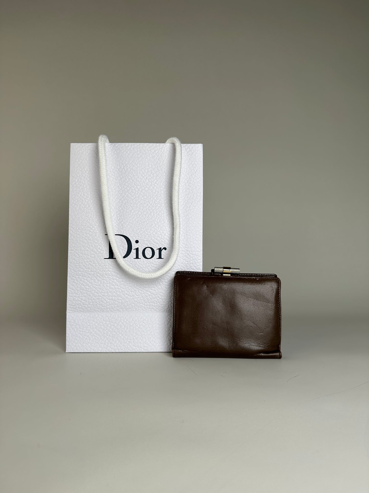 Vintage Dior Smooth Leather Wallet Dark Brown Gold