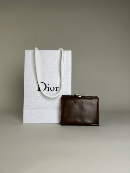 Vintage Dior Smooth Leather Wallet Dark Brown Gold