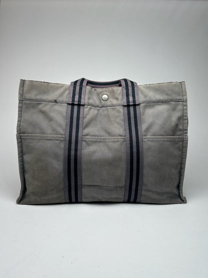 Vintage Hermes Canvas Shopper grey