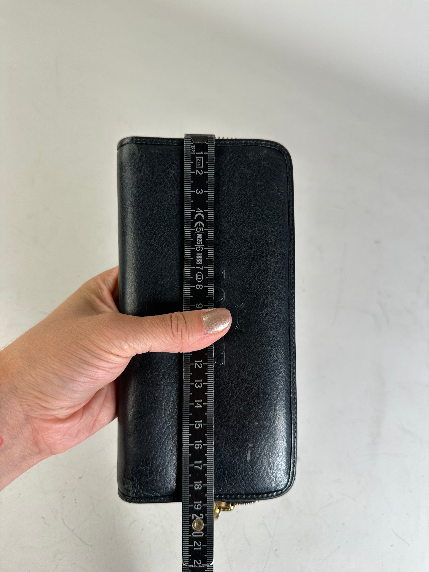 Vintage Loewe Textured Leather Wallet Black Gold Zip