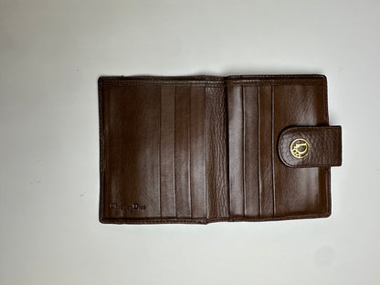 Vintage Dior Smooth Leather Wallet Dark Brown Gold