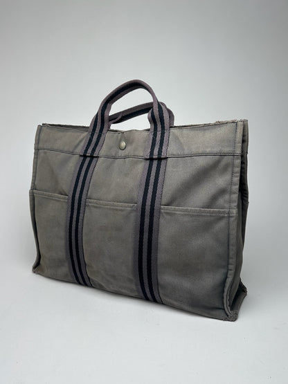 Vintage Hermes Canvas Shopper grey