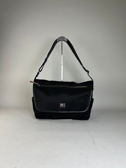 Vintage Burberry Nylon Shoulder Bag Black Silver
