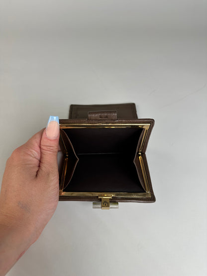 Vintage Dior Smooth Leather Wallet Dark Brown Gold