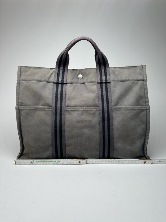Vintage Hermes canvas shopper gray