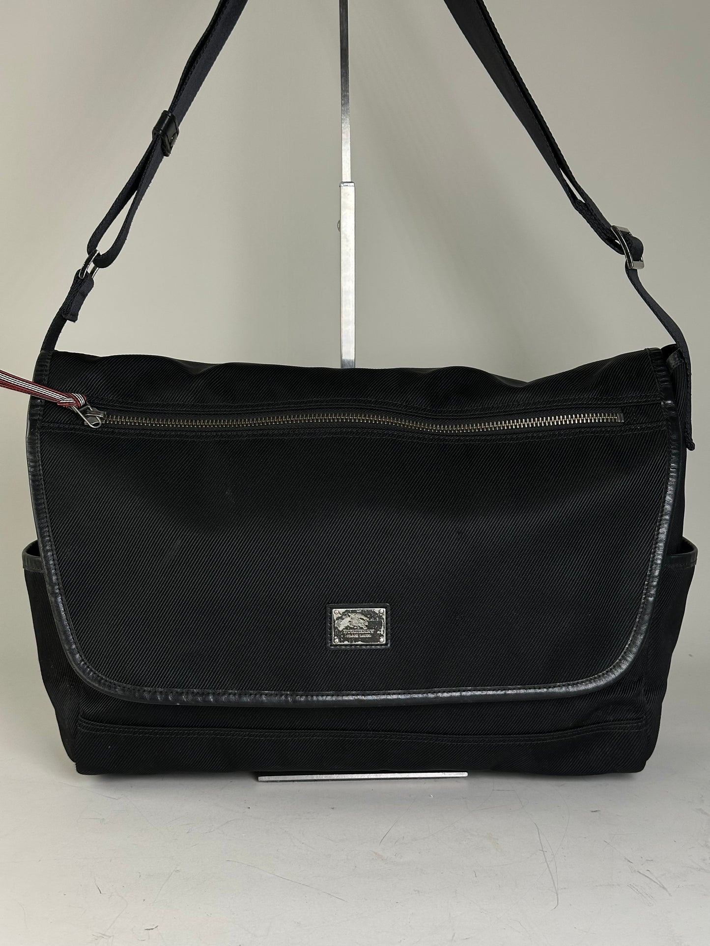 Vintage Burberry Nylon Shoulder Bag Black Silver