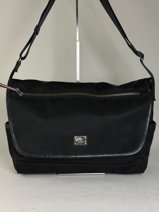 Vintage Burberry Nylon Shoulder Bag Black Silver