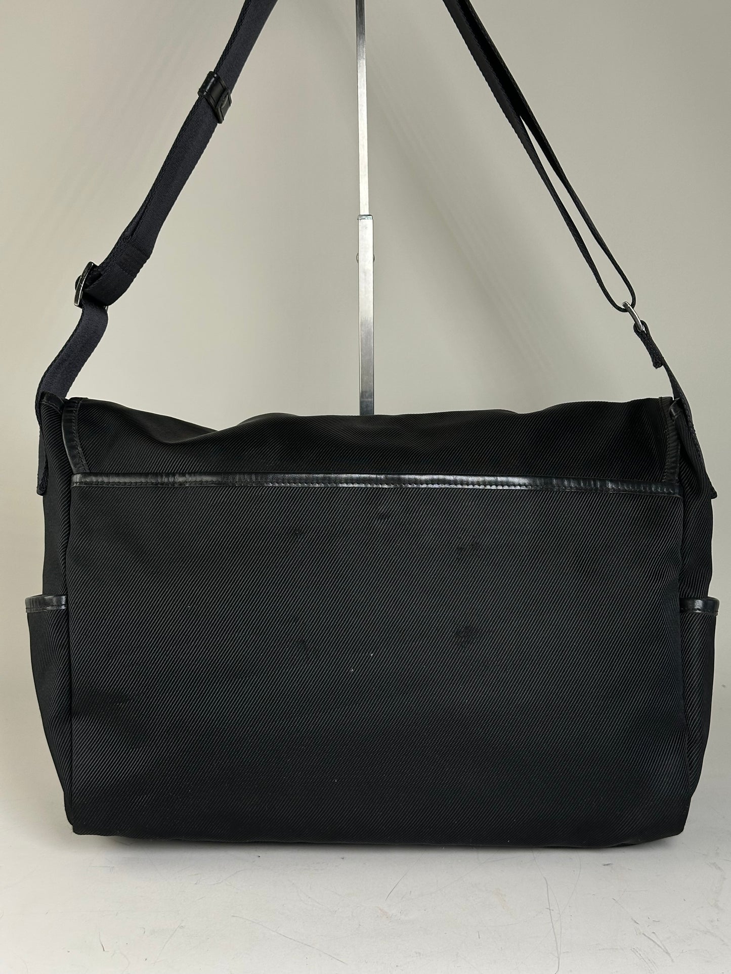 Vintage Burberry Nylon Shoulder Bag Black Silver