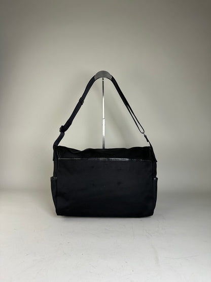 Vintage Burberry Nylon Shoulder Bag Black Silver