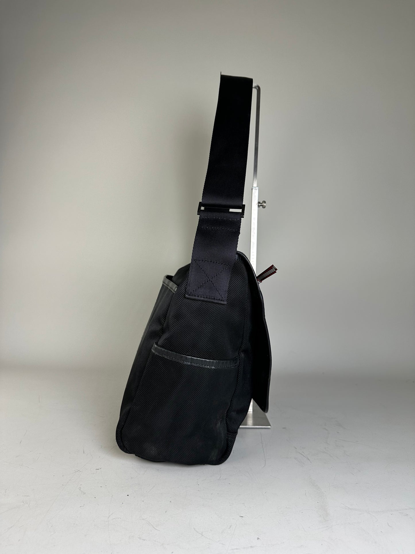 Vintage Burberry Nylon Shoulder Bag Black Silver