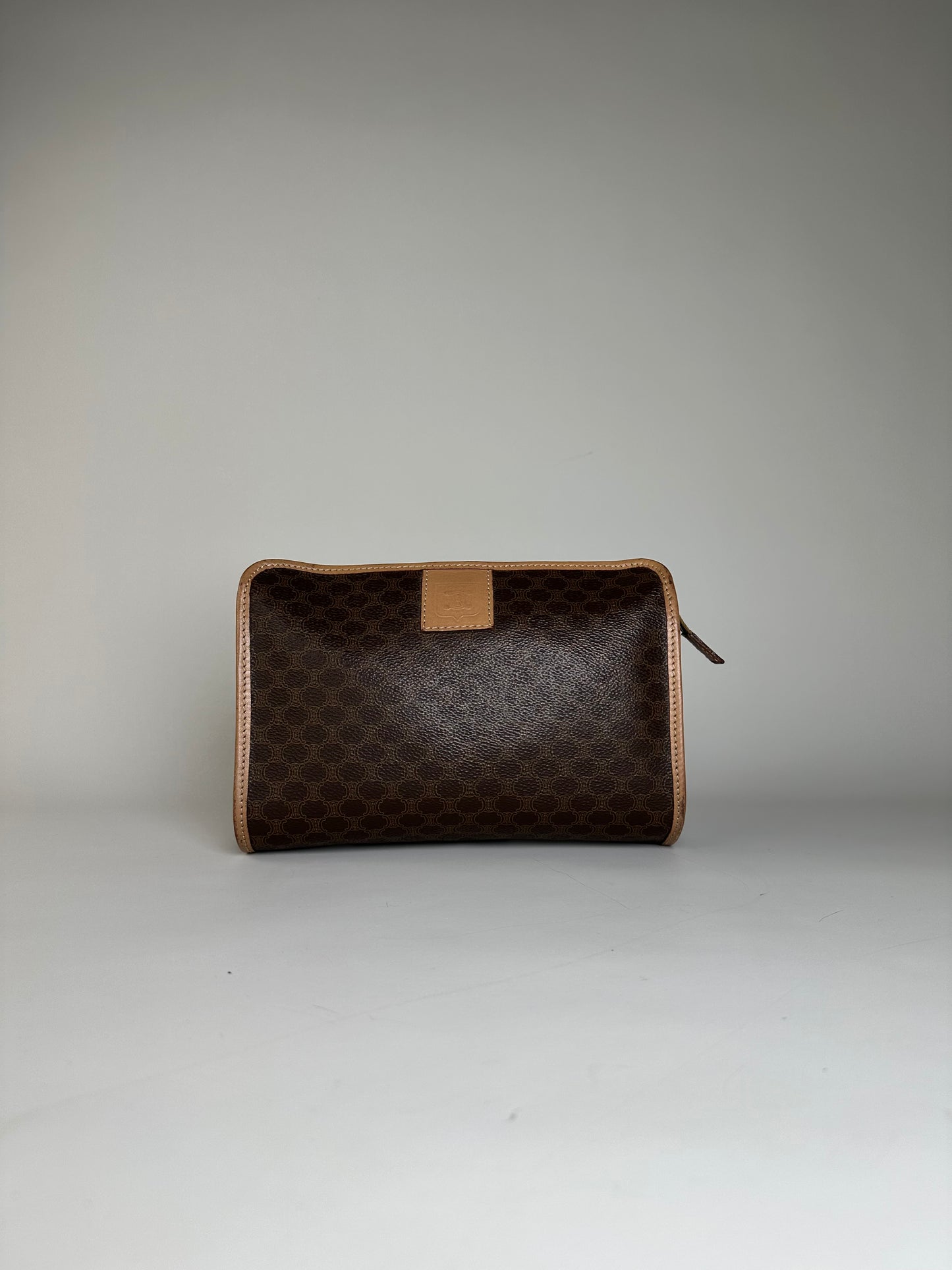Vintage Celine Macadam Canvas Clutch Bag Brown Tan Gold