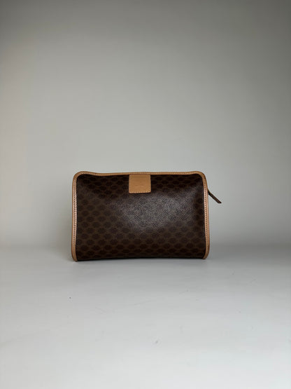 Vintage Celine Macadam Canvas Clutch Bag Brown Tan Gold