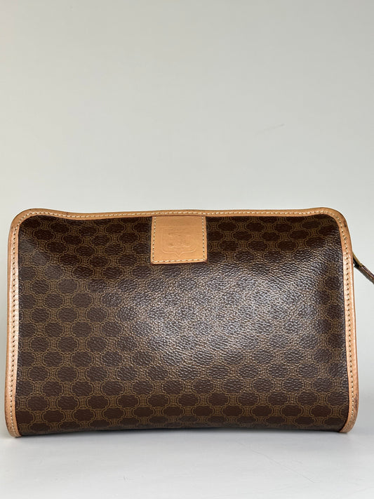 Vintage Celine Macadam Canvas Clutch Bag Brown Tan Gold