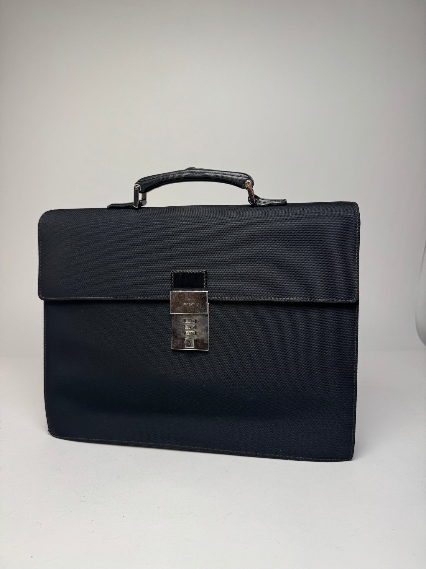 Vintage Gucci Polyester Leather Briefcase Black
