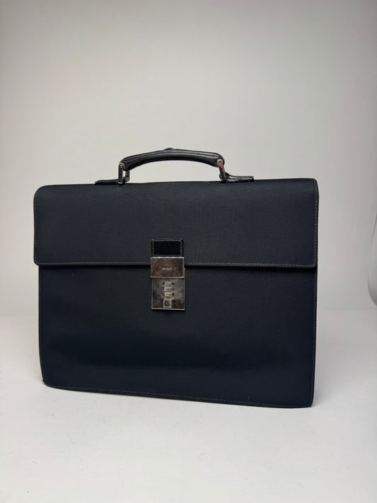 Vintage Gucci Polyester Leather Briefcase Black