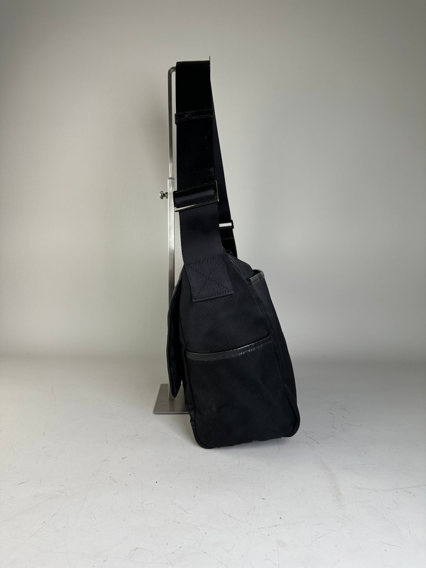Vintage Burberry Nylon Shoulder Bag Black Silver