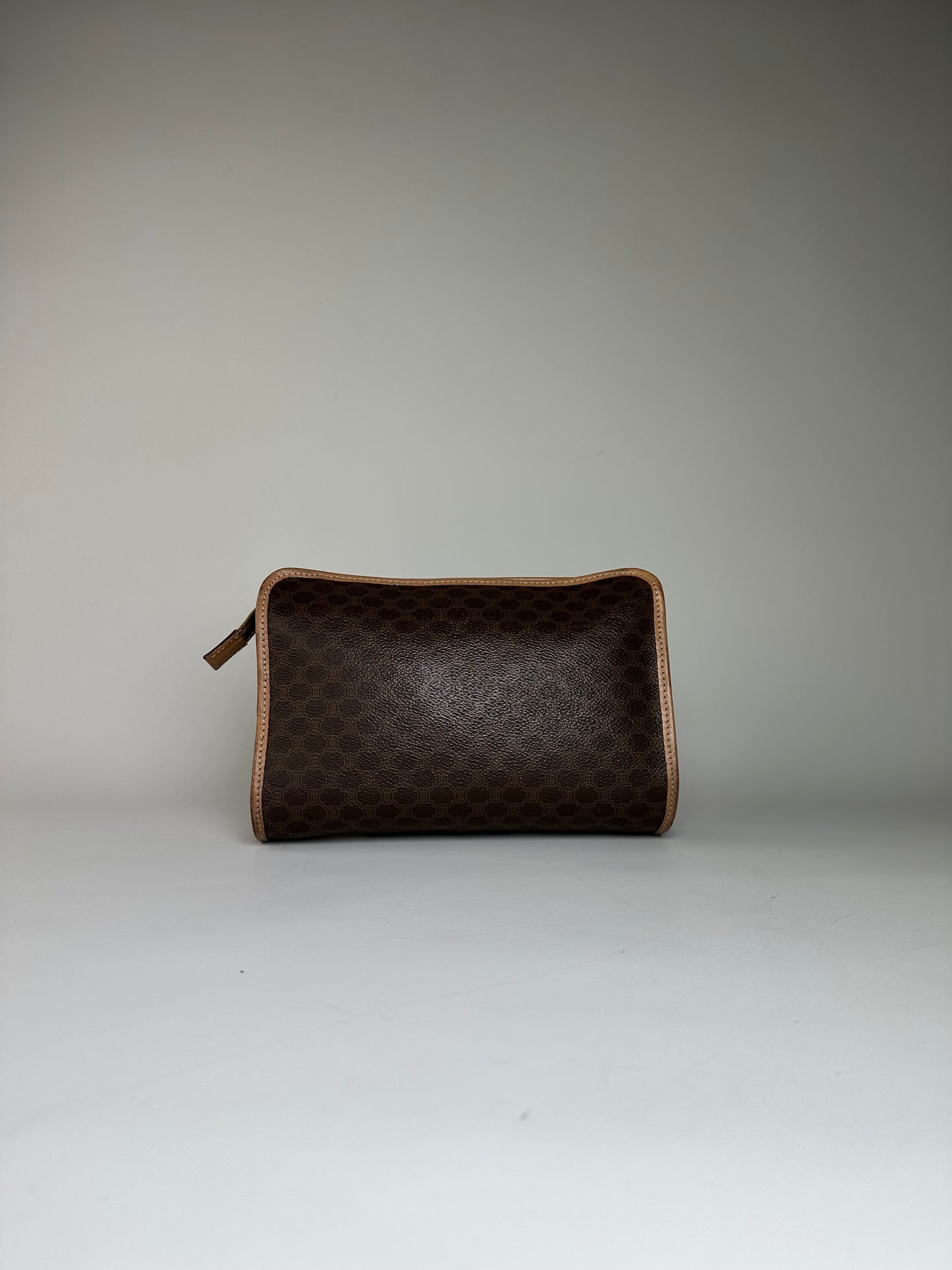 Vintage Celine Macadam Canvas Clutch Bag Brown Tan Gold