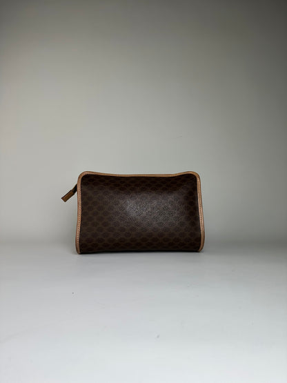 Vintage Celine Macadam Canvas Clutch Bag Brown Tan Gold