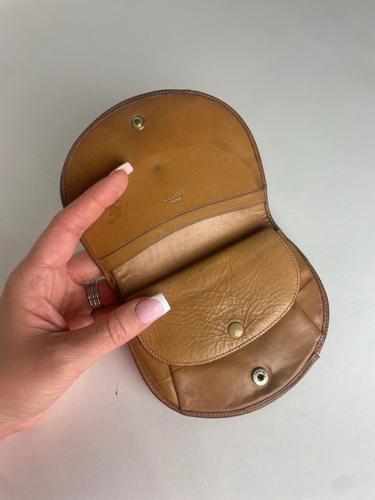Vintage Celine Paris Leather Monogram Wallet Beige Brown