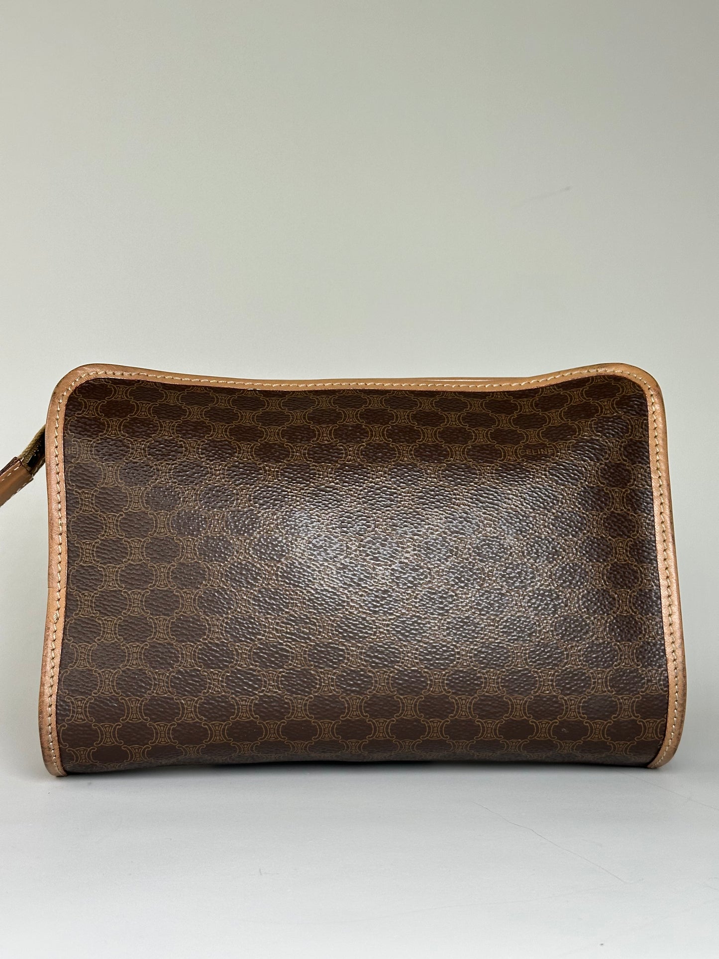Vintage Celine Macadam Canvas Clutch Bag Brown Tan Gold